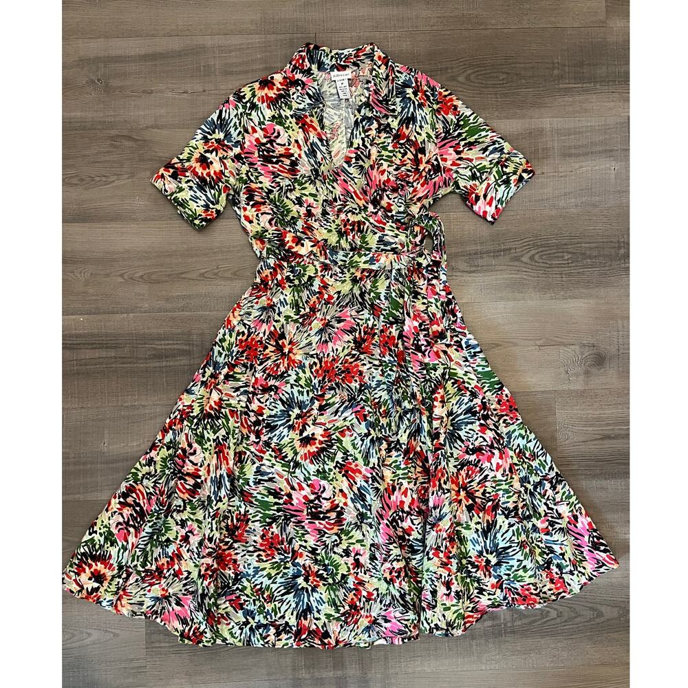 Vtg JG Hook Multicolor Floral 100% Linen Wrap Dress - Petite